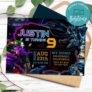 Batman and joker Birthday Invitation Customizable Template to Print at Home Instant Download