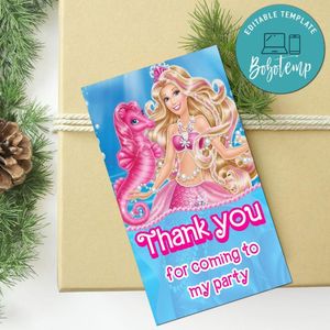 Sirena Barbie Thank You Tag Customizable Template To Print At Home Instant Download