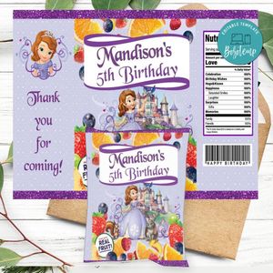 Princess Sofia Birthday Party Fruit Snack Bag Digital File Printable Instant Download