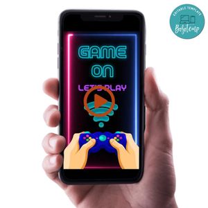 Gamer Birthday Video Invitation Digital Template Customizable Instant Download