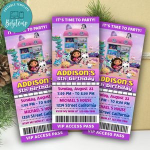 Gabby Dollhouse Ticket Invitation Customizable Template Instant Download