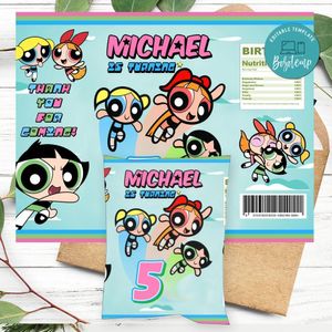 Powerpuff Birthday Chip Bag Digital File Printable Instant Download