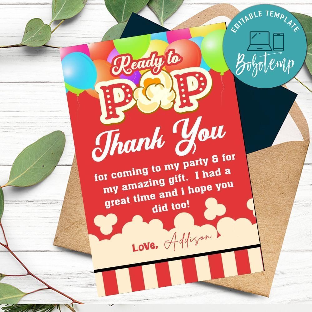 Ready To Pop Baby Shower Thank You Card Customizable Template To Print At Home Instant Download