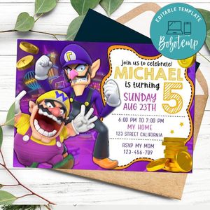 Wario and Waluigi Invitation Customizable Template to Print at Home Instant Download