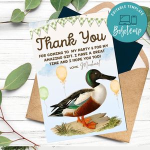 One Lucky Duck Thank You Card Customizable Template To Print At Home Instant Download