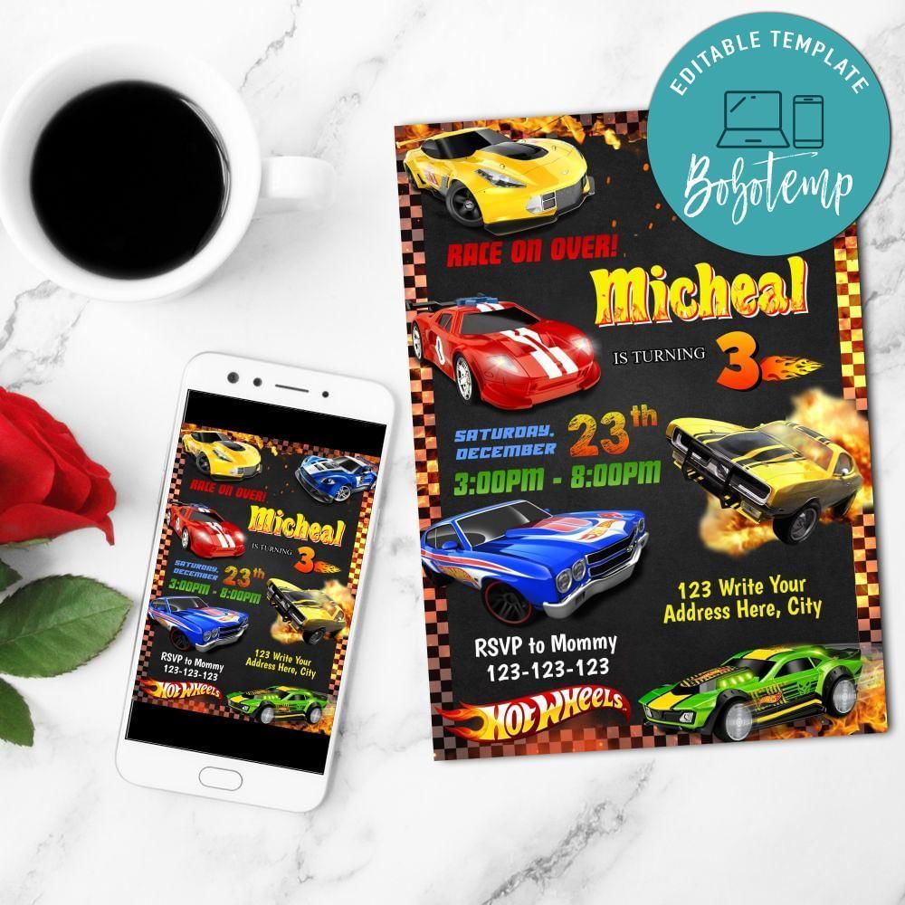 Hot Wheels Invitation Customizable Template to Print at Home Instant Download