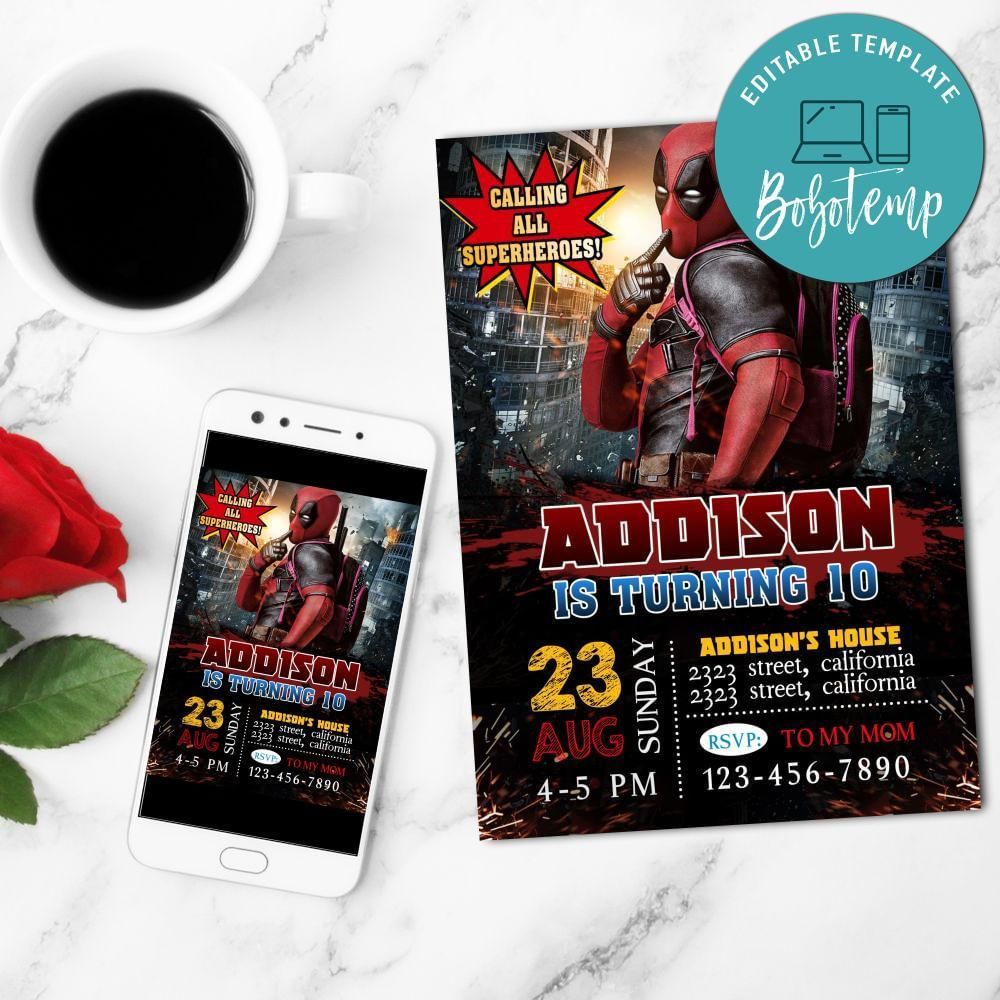 Deadpool Mobile Invite Customizable Template Instant Download
