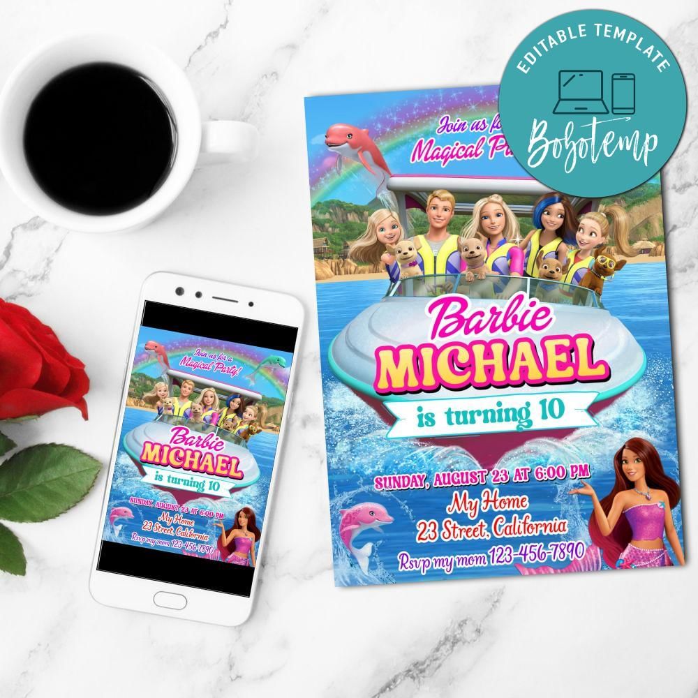 Barbie Dolphin Magic Mobile Invite Customizable Instant Download Bobotemp Barbie Dolphin Magic Mobile Invite Customizable Instant Download Bobotemp