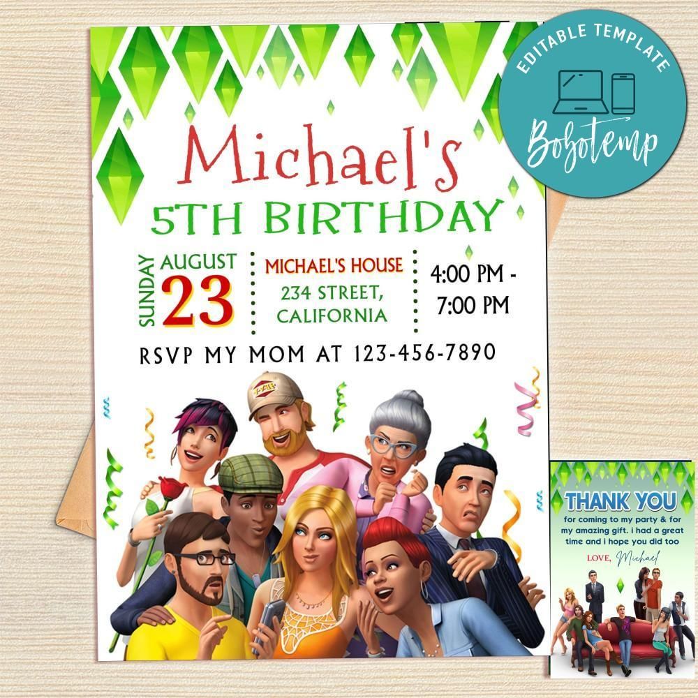 The Sims 4 Invitation Template Free Thank You Card Printable