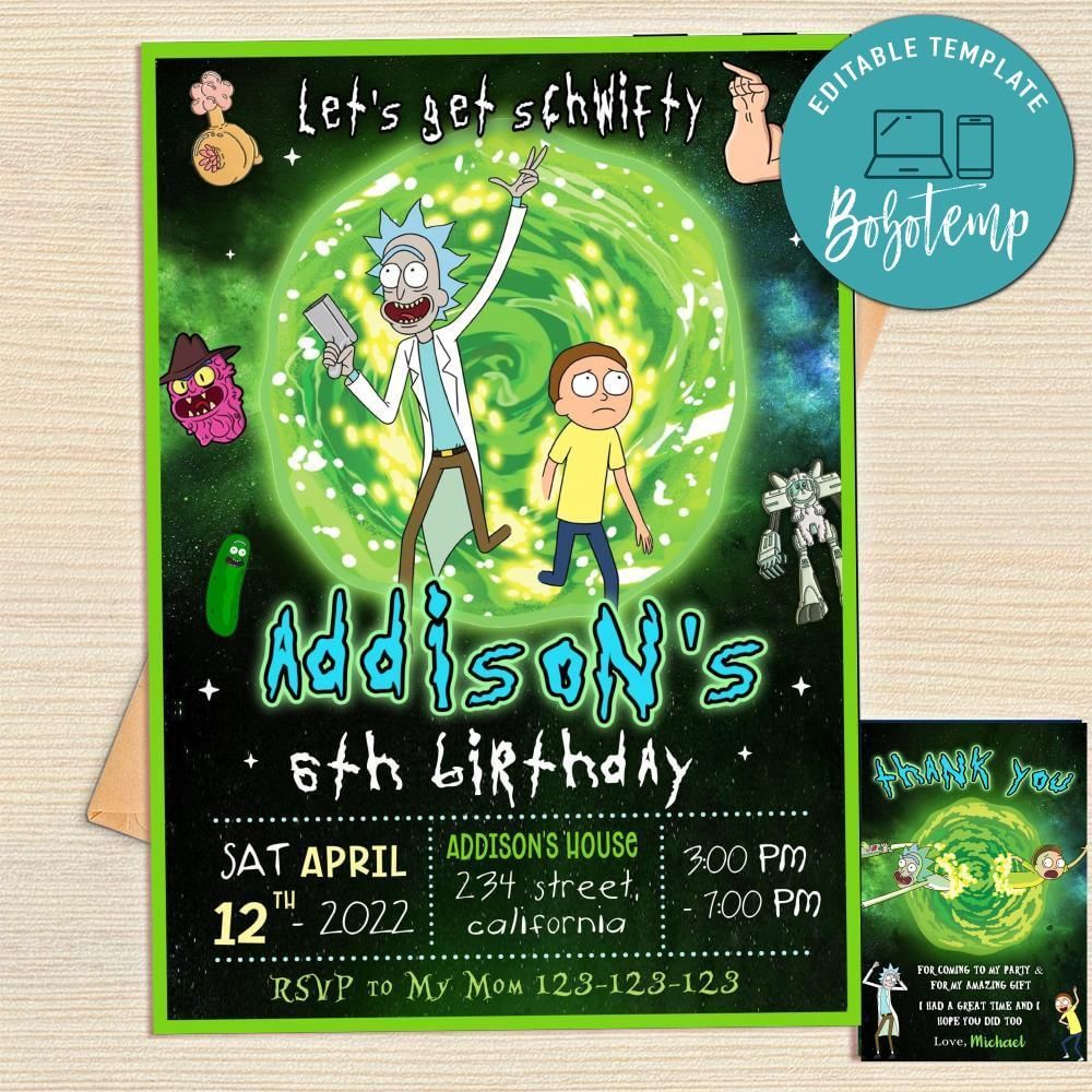 Rick And Morty Invitation Template Free Thank You Card Printable