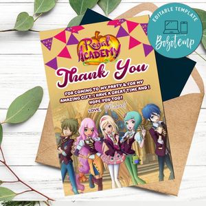 Regal Academy Thank You Card Customizable Template To Print At Home Instant Download