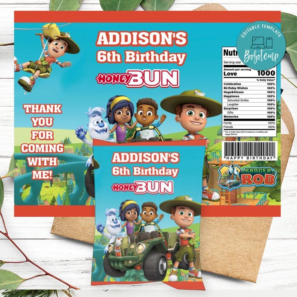 Ranger Rob Birthday Honey Buns Snack Bag Label Customizable | Bobotemp