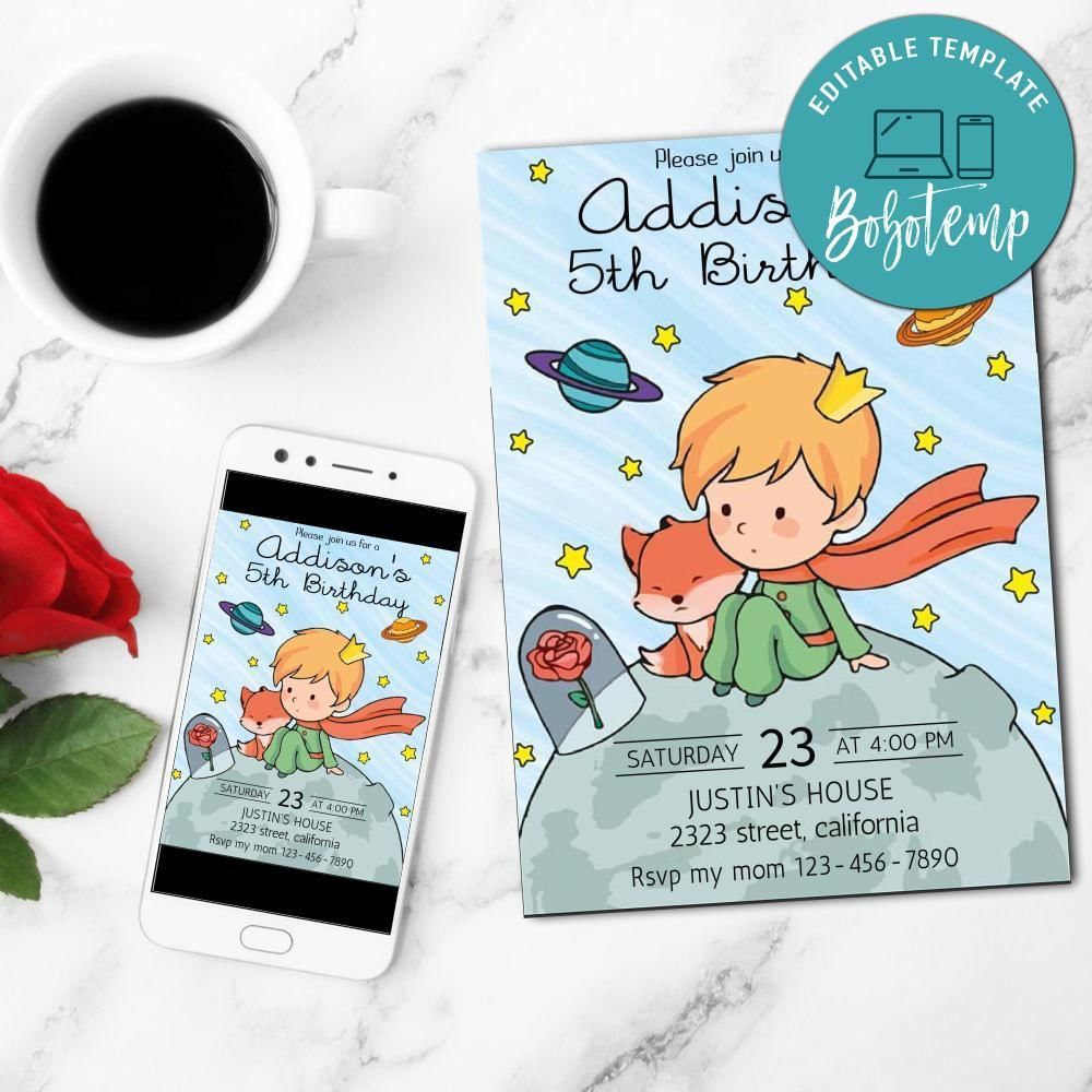 El principito Invitation Customizable Template to Print at Home Instant Download