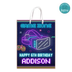 Virtual Reality Game Gift Bag Label Template Printable Instant Download