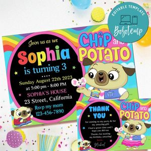 Chip And Potato Invitation Template Free Thank You Card Printable