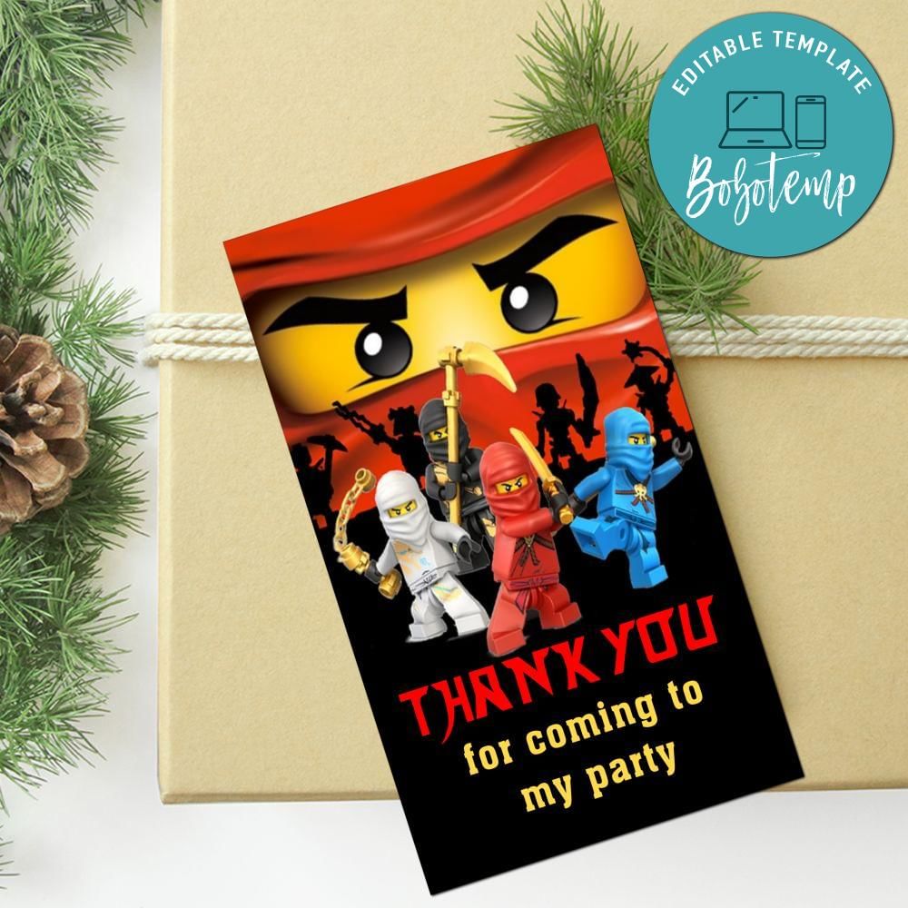 Ninjago Thank You Tag Customizable Template | Bobotemp