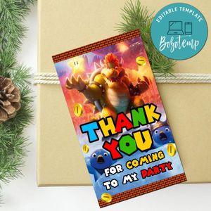 Bowser Thank You Tag Customizable Template To Print At Home Instant Download