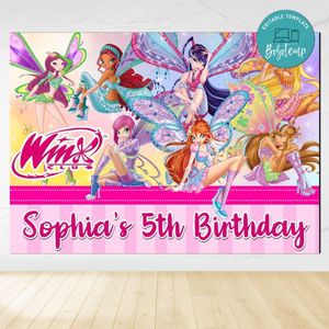 Winx Believix Birthday Backdrop Digital File Template Instant Download