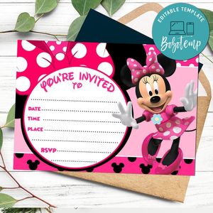 Minnie mouse fill in blank Invitation Customizable Template to Print at Home Instant Download