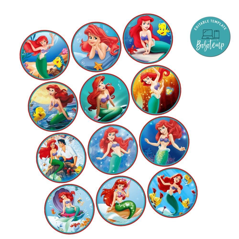 Little Mermaid Cupcake Toppers Template Printable Instant Download ...