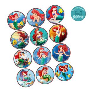 Little Mermaid Cupcake Toppers Template Printable Instant Download