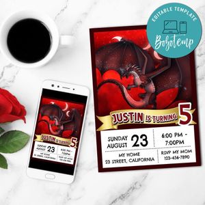 Wings of Fire Darkstalker Invitation Customizable Template to Print at Home Instant Download