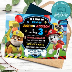 Rubble and Marshall Invitation Customizable Template to Print at Home Instant Download