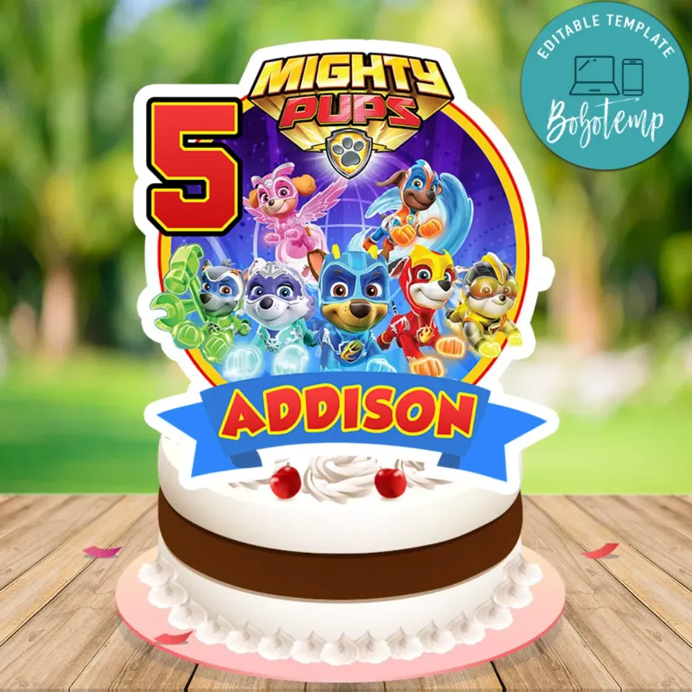 Paw Patrol Mighty Pups Birthday Cake Topper Template Printable Bobotemp