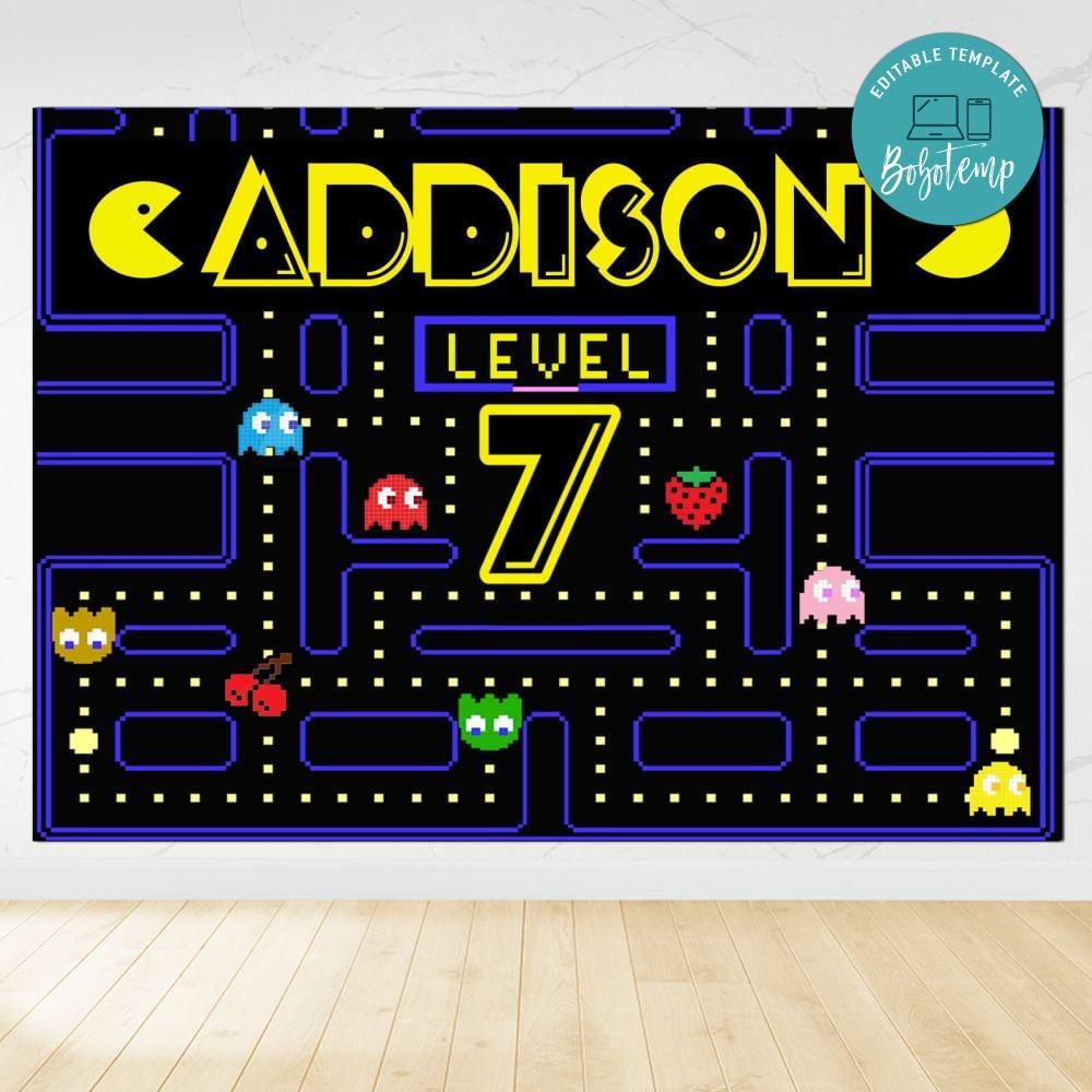 Pacman Birthday Backdrop Digital File Template | Bobotemp