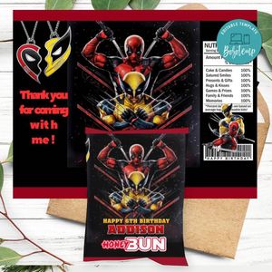 Deadpool & Wolverine Birthday Honey Buns Snack Bag Label Customizable Instant Download