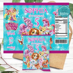 Princess palace pets Birthday Party Chip Bag Digital File Printable Instant Download