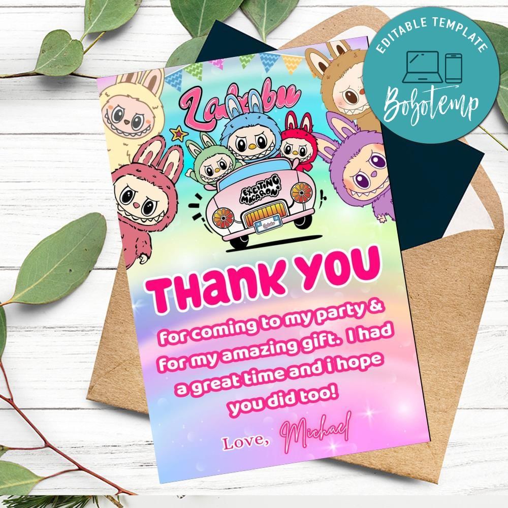 Labubu Thank You Card Customizable Template DIY | Bobotemp
