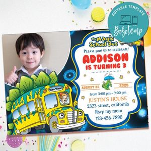 Magic school bus Birthday Invitation with Photo Customizable Template to Print at Home Instant Download