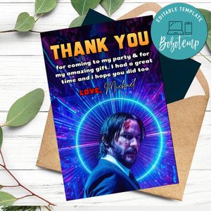 John Wick Thank You Card Customizable Template To Print At Home Instant Download