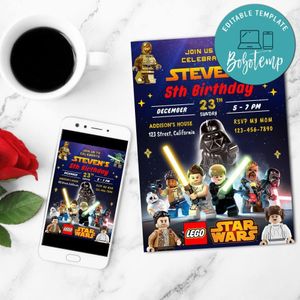 Lego star wars Invitation Customizable Template to Print at Home Instant Download