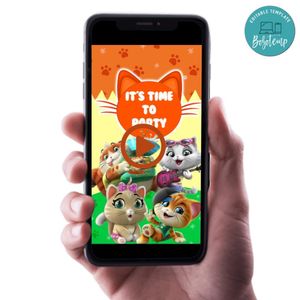 44 cats Birthday Video Invitation Digital Template Customizable Instant Download
