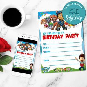 Paw Patrol Fill In Blank Mobile Invite Customizable Template Instant Download