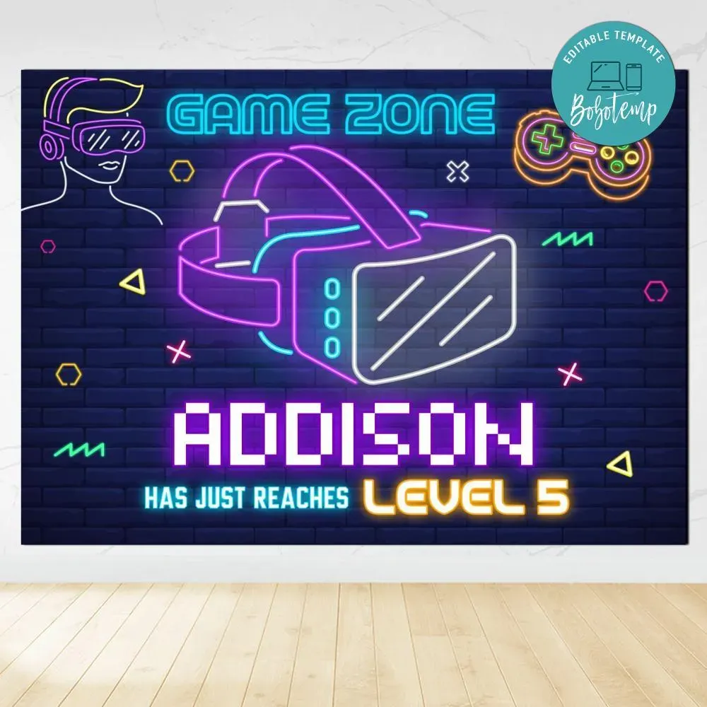Virtual Reality Game Birthday Backdrop Digital File Template Bobotemp