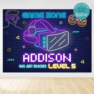 Virtual Reality Game Birthday Backdrop Digital File Template Instant Download