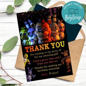 Five Nights Thank You Card Customizable Template To Print At Home Instant Download