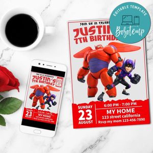 2022 Big Hero 6 Birthday Mobile Invite Customizable Template Instant Download