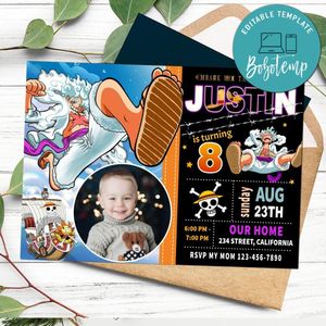 Luffy gear 5 Birthday Invitation with Photo Customizable Template to Print at Home Instant Download