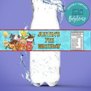 Cookie Run Kingdom Birthday Water Bottle Label Template to Print at Home Instant Download