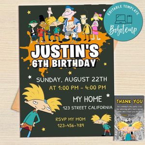 Hey Arnold Invitation Template Free Thank You Card Printable