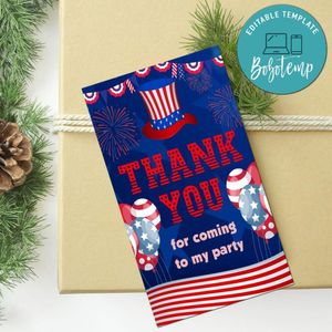 4th Of July Birthday Thank You Tag Customizable Template To Print At Home Instant Download