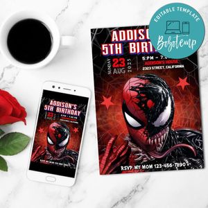 Spider's Shadow Birthday Invitation Customizable Template to Print at Home Instant Download