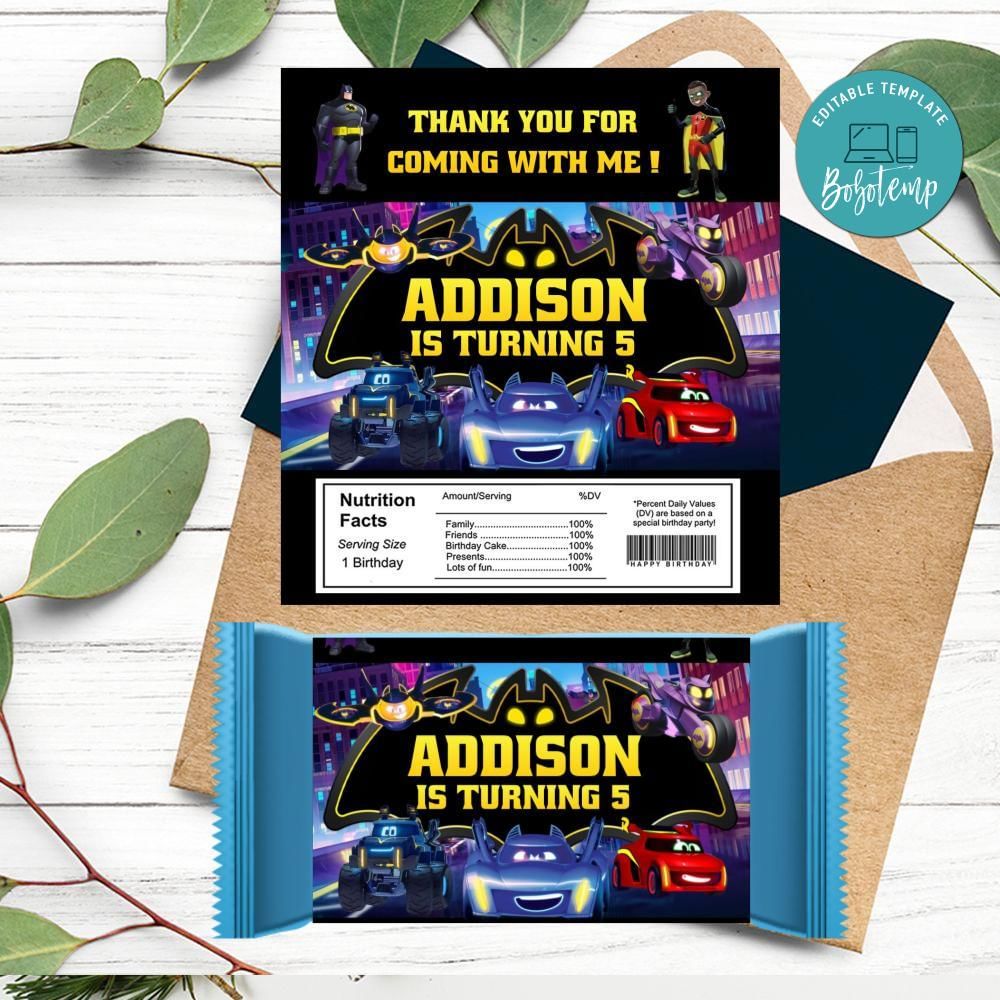 Batwheels Candy bar Label Customizable Template DIY | Bobotemp