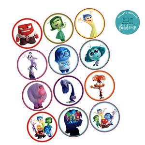 Inside Out Cupcake Toppers Template Printable Instant Download