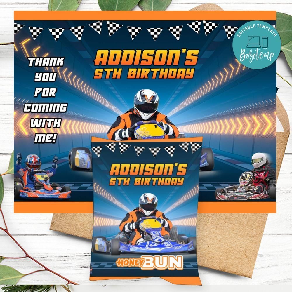 Karting Birthday Honey Buns Snack Bag Label Customizable Instant Download