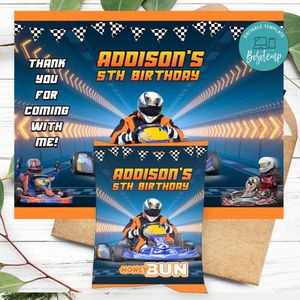 Karting Birthday Honey Buns Snack Bag Label Customizable Instant Download